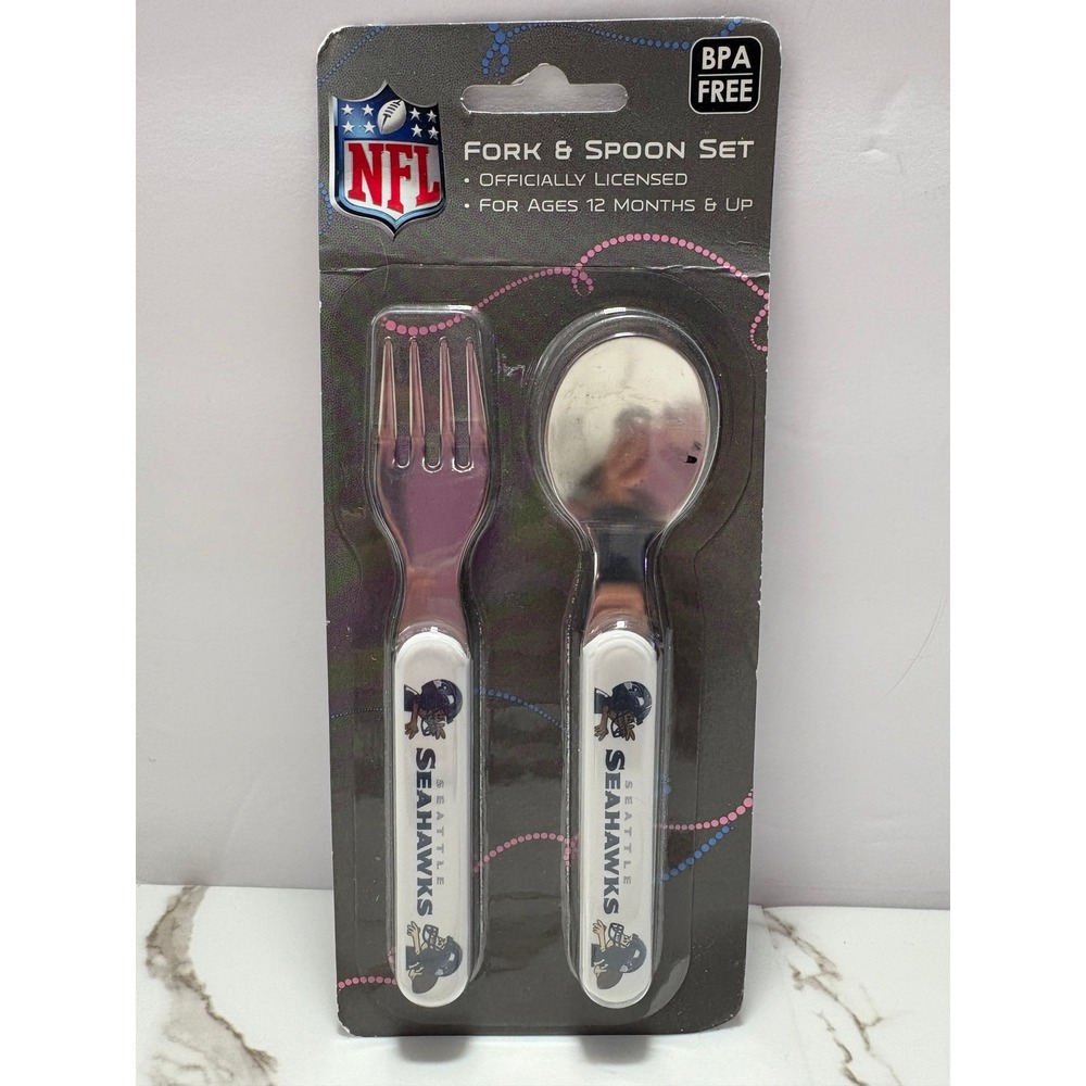 NFL Seattle Seahawks Toddler Fork‎ and Spoon Set Baby Fanatic BPA Free New